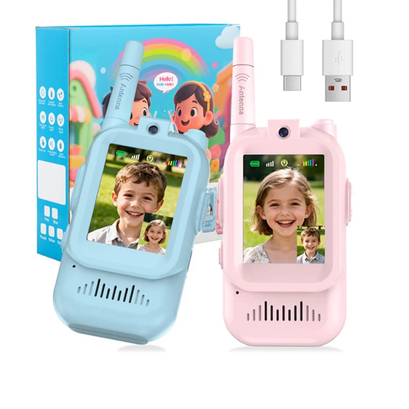 2PCS 비디오 어린이용 비디오 워키토키 어린이 실내외 장난감 음성 사진 이모티콘 전송 어린이 선물 소년 소녀용