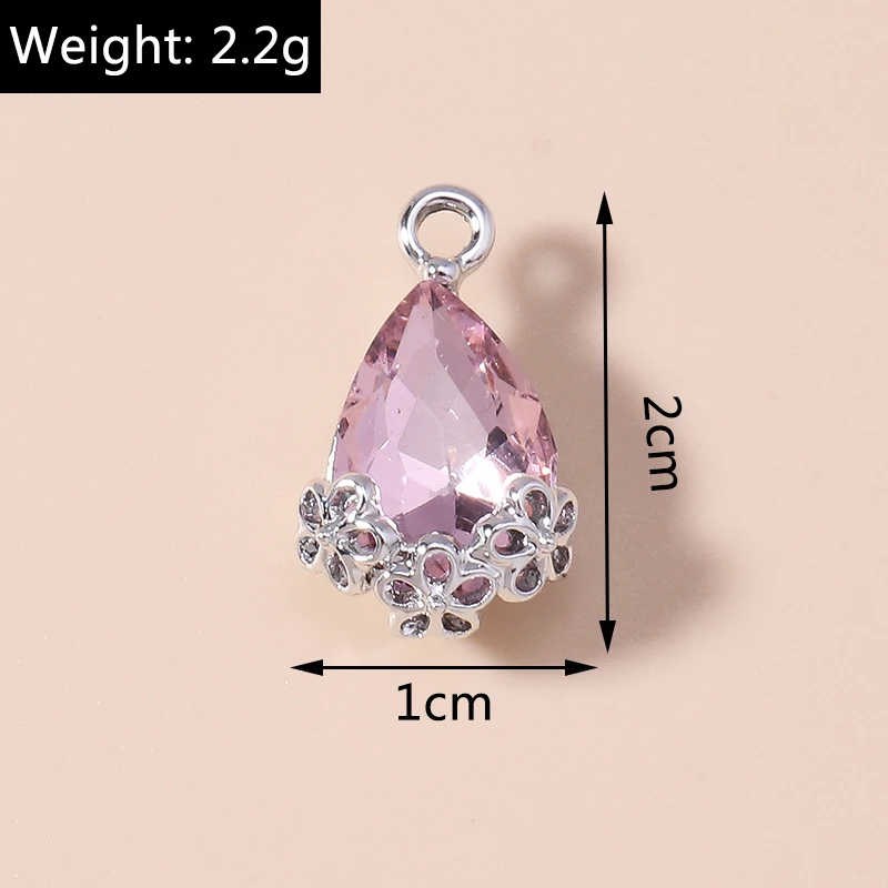 10 Stück luxuriöse Statement-Charms mit großem Zirkon, Wassertropfen, Vintage-Blumen, königlich glänzende Kristall-Anhänger für die DIY-Schmuckherstellung – Detail 7