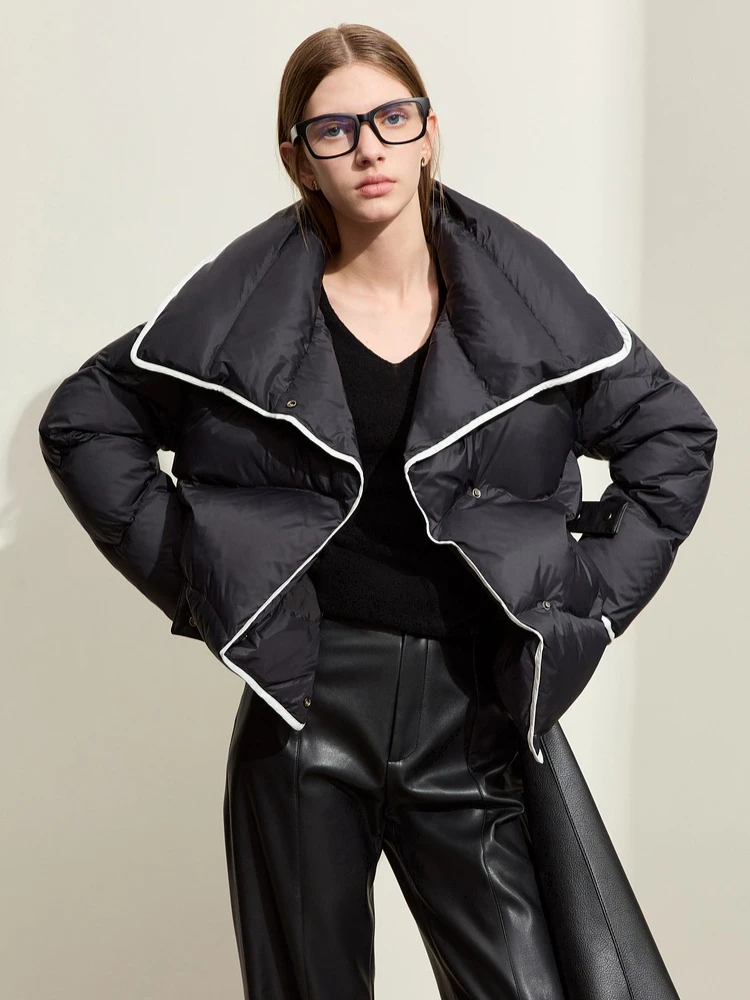 AMII Minimalistische neue Daunenmäntel für Damen, Winter 2022, locker, warm, groß, Umlegekragen, Knopfgürtel, Langarmjacken 12344026