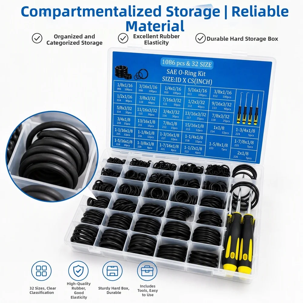 For CAR Plumbing Systems Plumbing Seal Set Nitrile Rubber Seals With Hook Disassembly Tool Automotive O Ring Set