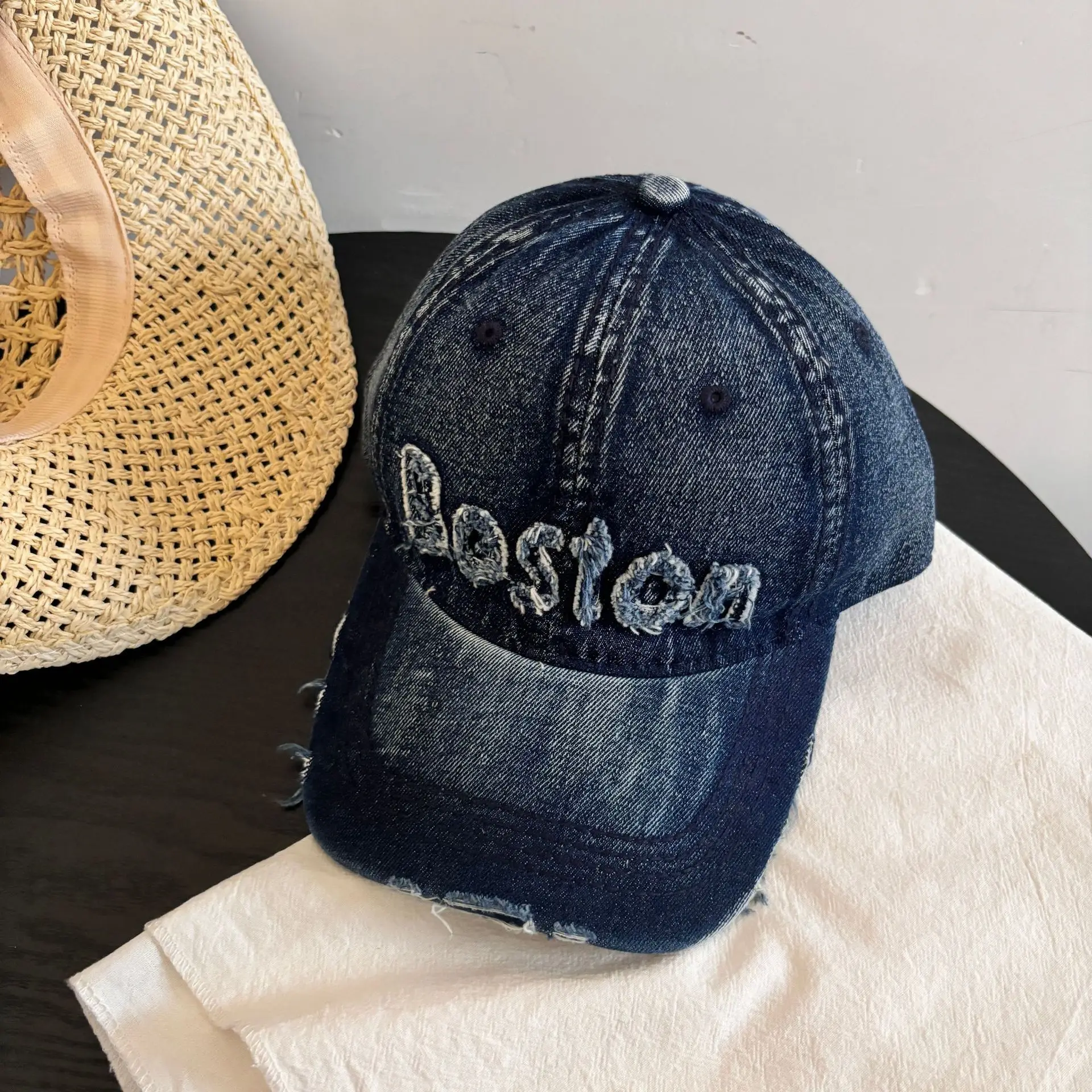 

1pc Unisex Adjustable Boston Washed Vintage Baseball Cap, Peaked Outdoor Party Camping Travel Sun Hat