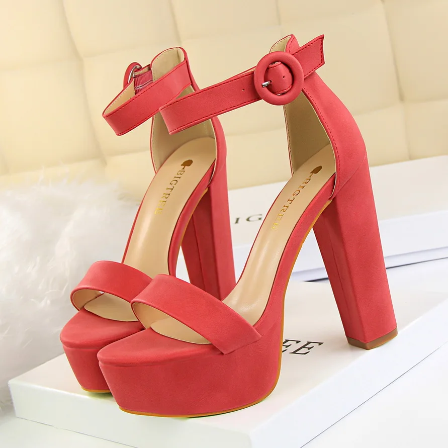 

Women Ankle Strap Super High Heel Shoes Summer Platform Open Toe Thick Heel Sandals Woman High Shoes Ladies