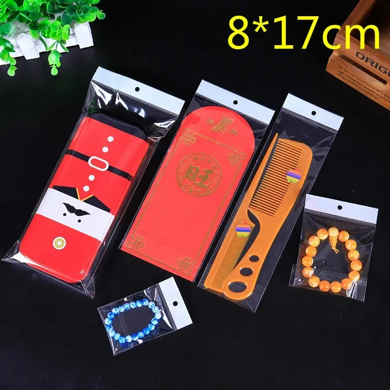 

Прозрачные самоклеящиеся пластиковые пакеты 8*17 см, ОПП, розничная продажа, упаковочный пакет с отверстием для подвешивания, оптовая продажа, 200 шт.