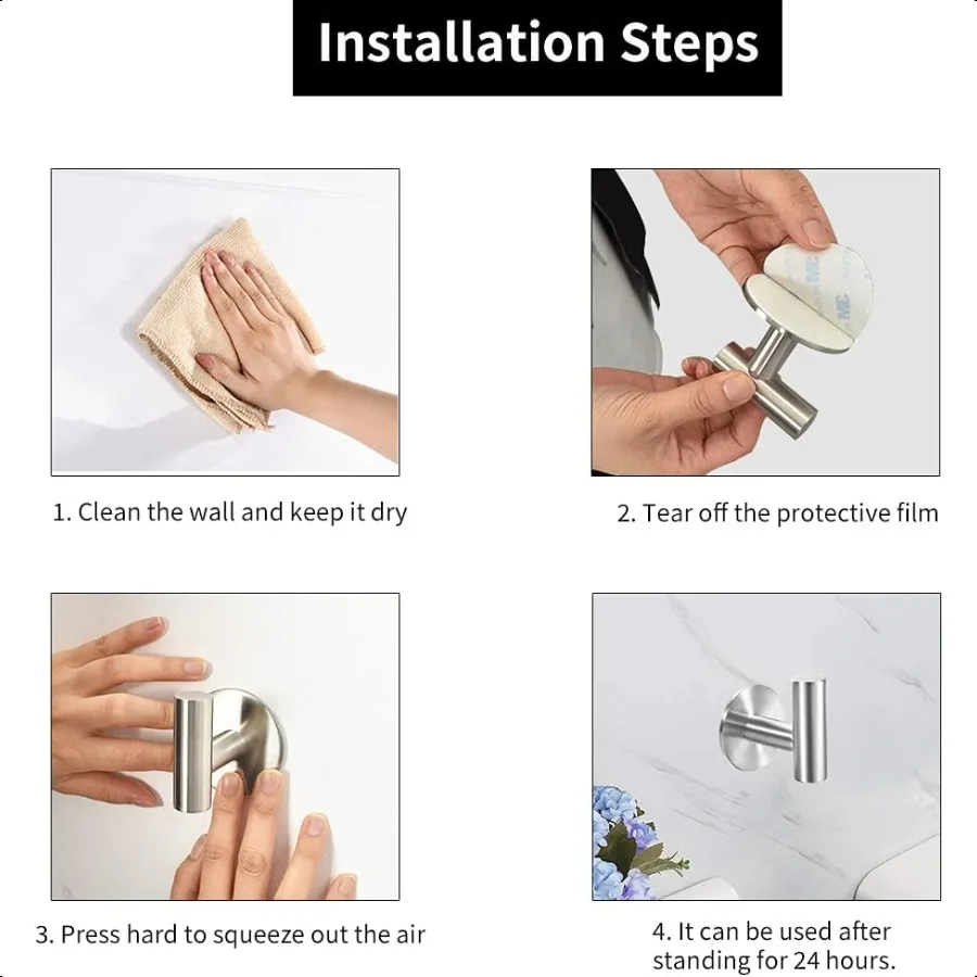 Selbstklebende Handtuchhaken aus gebürstetem Nickel SUS304-Edelstahl, robuste, wasserdichte, selbstklebende Garderobenhaken für Badezimmer und Küche