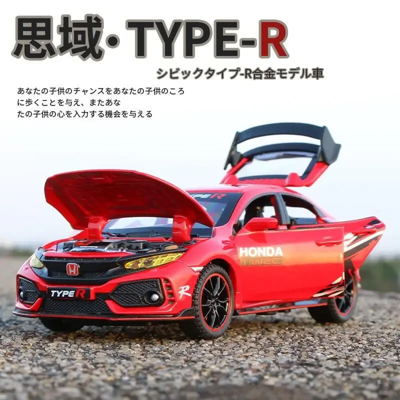 1:32 HONDA CIVIC TYPE-R Alloy Car Model Diecasts & Toy Vehicles Metal Sports Car Model Sound and Light Collection Kids Toy Gift