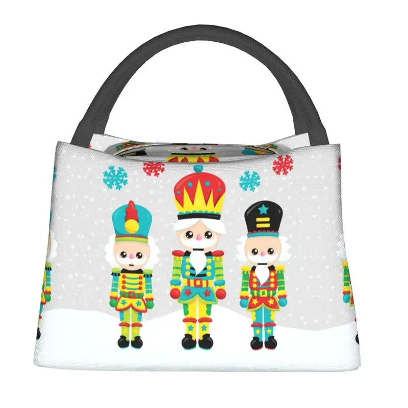 Three Christmas Nutcrackers Insulated Lunch Bags for Women Xmas Toy Soldiers Cooler Thermal Lunch Box Beach Camping Travel