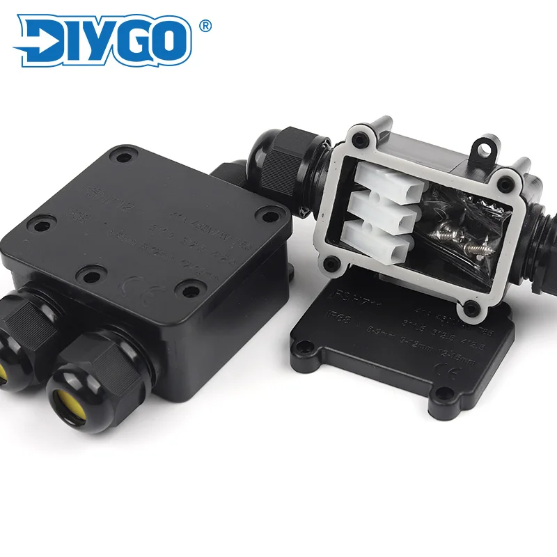 

IP66 2 way 3 Way External Waterproof Electrical Junction Box With Terminal Connector For Outdoor 5-9mm Cable Wiring DIY GO