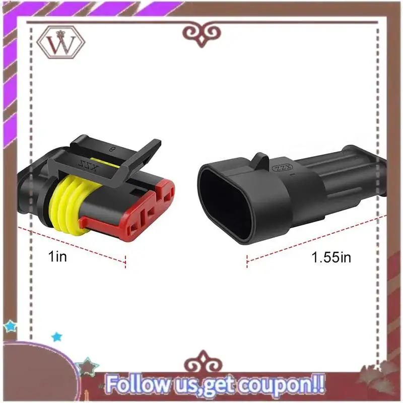 أحدث موصل كهربائي مقاوم للماء للسيارة ذو 3 سنون، قابس موصلات طرفية من سلسلة 1.5 مم للسيارة، (12 عبوة)