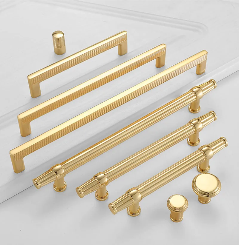 Gold Zinc Wardrobe Handles Drawer Cabinet Knobs Furniture Door Pulls Modern Cupboard Closet Bars