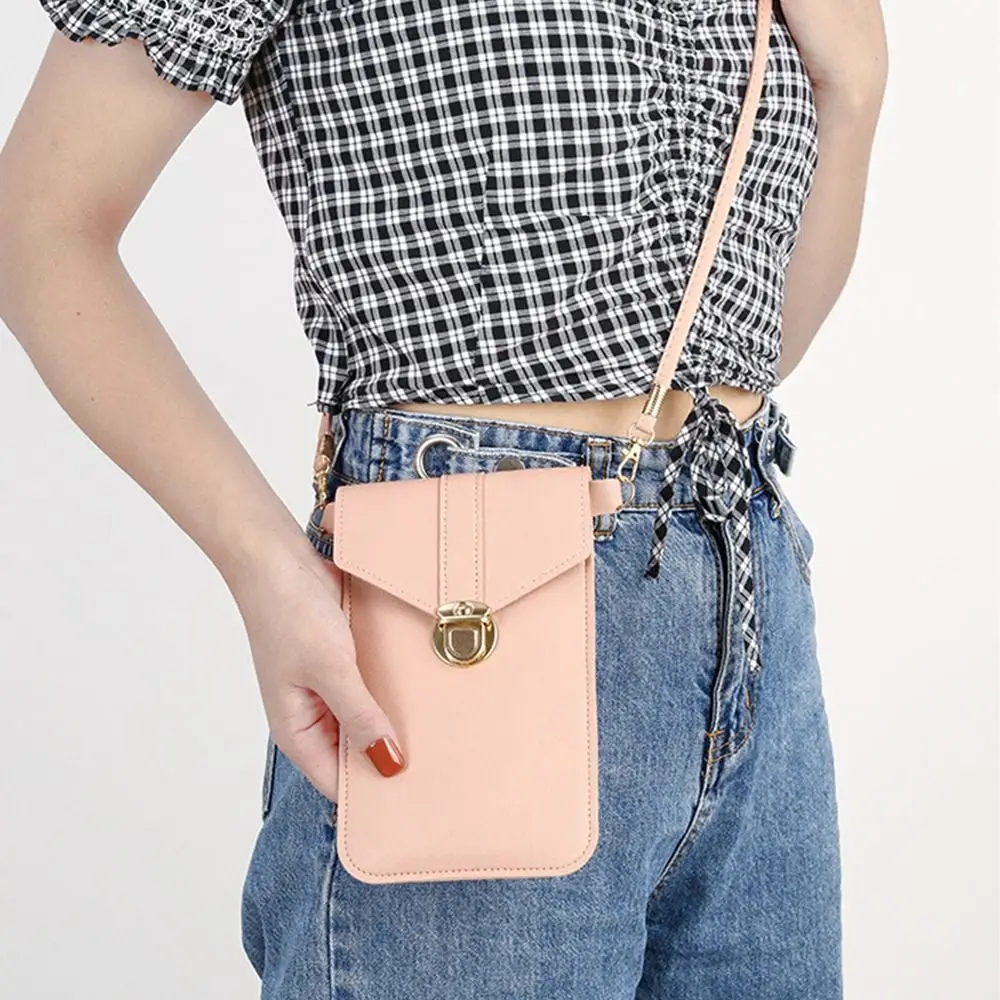 New PU Leather Touch Screen Phone Purse Strap with Hook Closure Portable Shoulder Handbag Multi-function Mobile Phone Bag