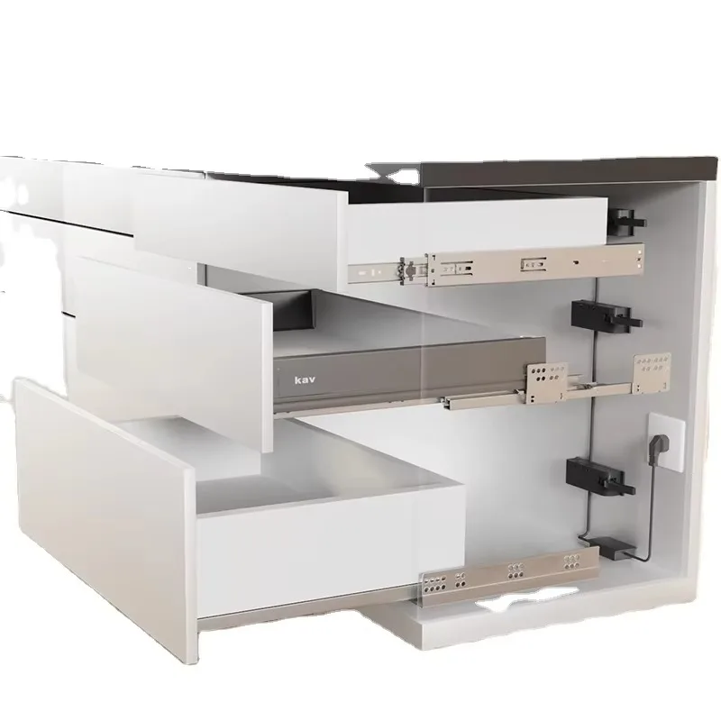 Intelligent electric furniture hardware ultra-thin box double wall electric power mobile soft close telescopic channel drawer