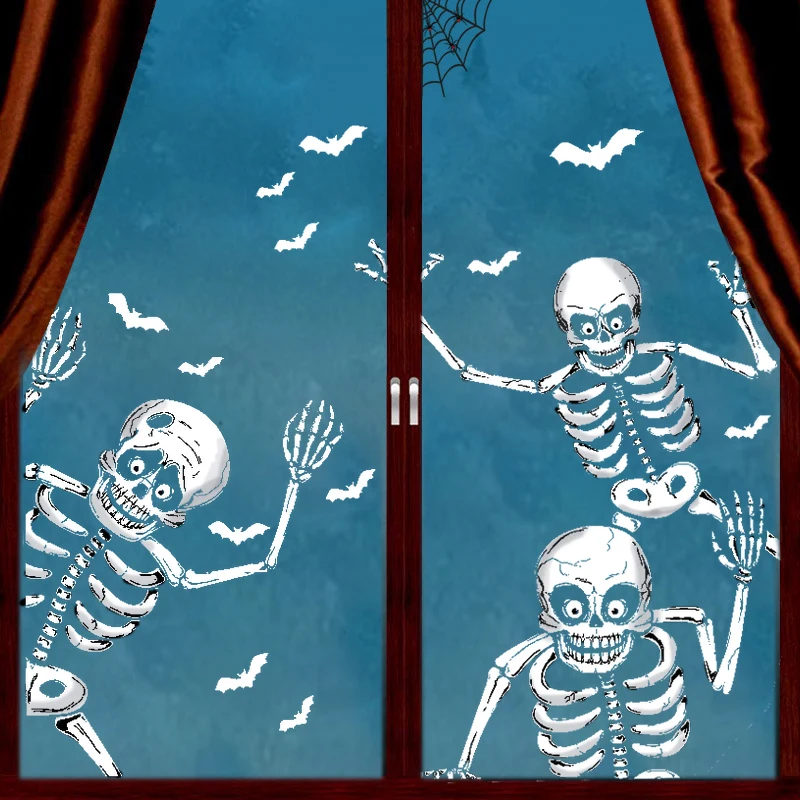 4PC Halloween Skeletons Window Stickers Bedroom Living Room Home Glass Wall Sticker Haunted House Halloween Party Decor Supplies