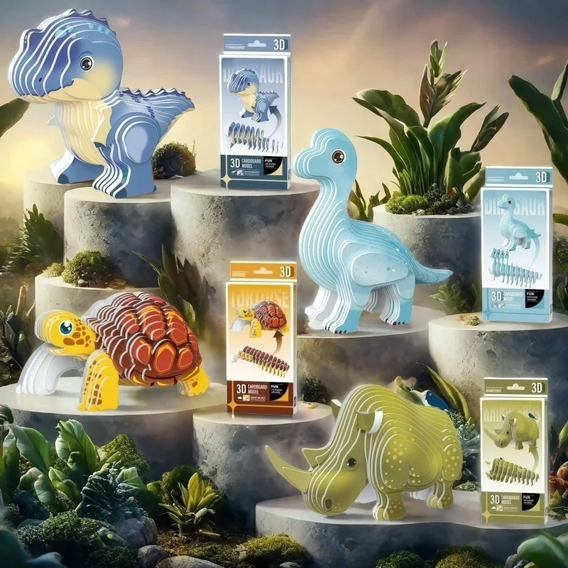 

Набор 3D-пазлов с животными джунглей для детей, 4 шт.: Тираннозавр Рекс/Ходячий динозавр/Черепаха/Носорог, 3D-модели из картона, развивающий STEM-набор