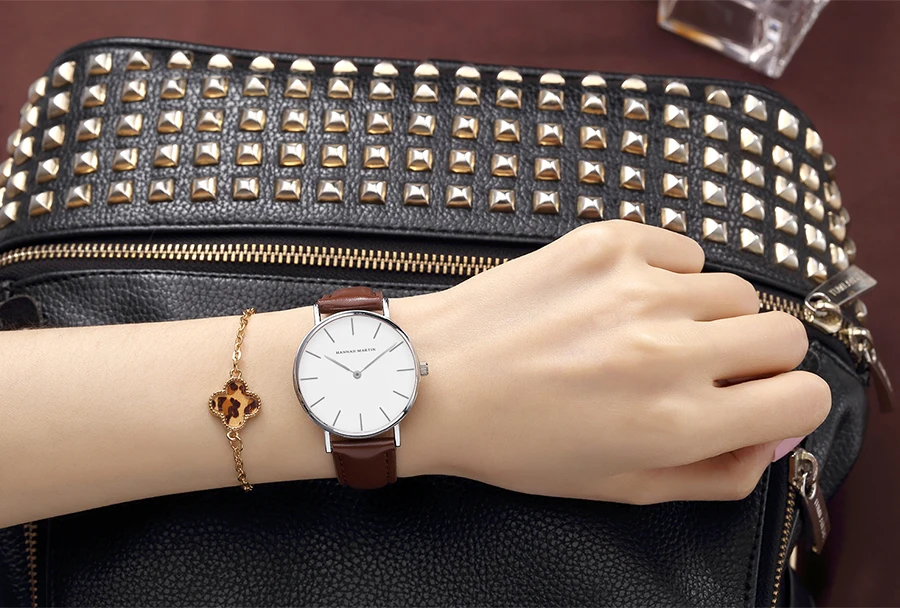 HANNAH MARTIN Top Marke Frauen Wasserdichte Armbanduhren 36mm Mode Luxus Ultra Dünne Leder Kreative Rose Gold Damen Uhren – Detail 4