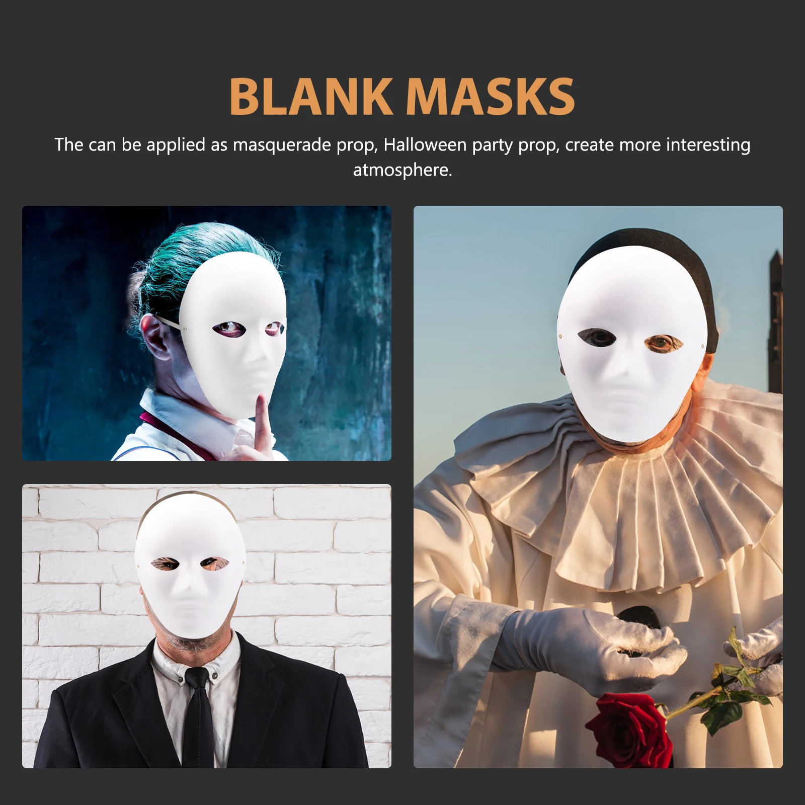 

10pcs Paper Masks Blank Unpainted DIY Masquerade Mask Prop White Halloween Costume Decoration Craft Party Face Accessories Art