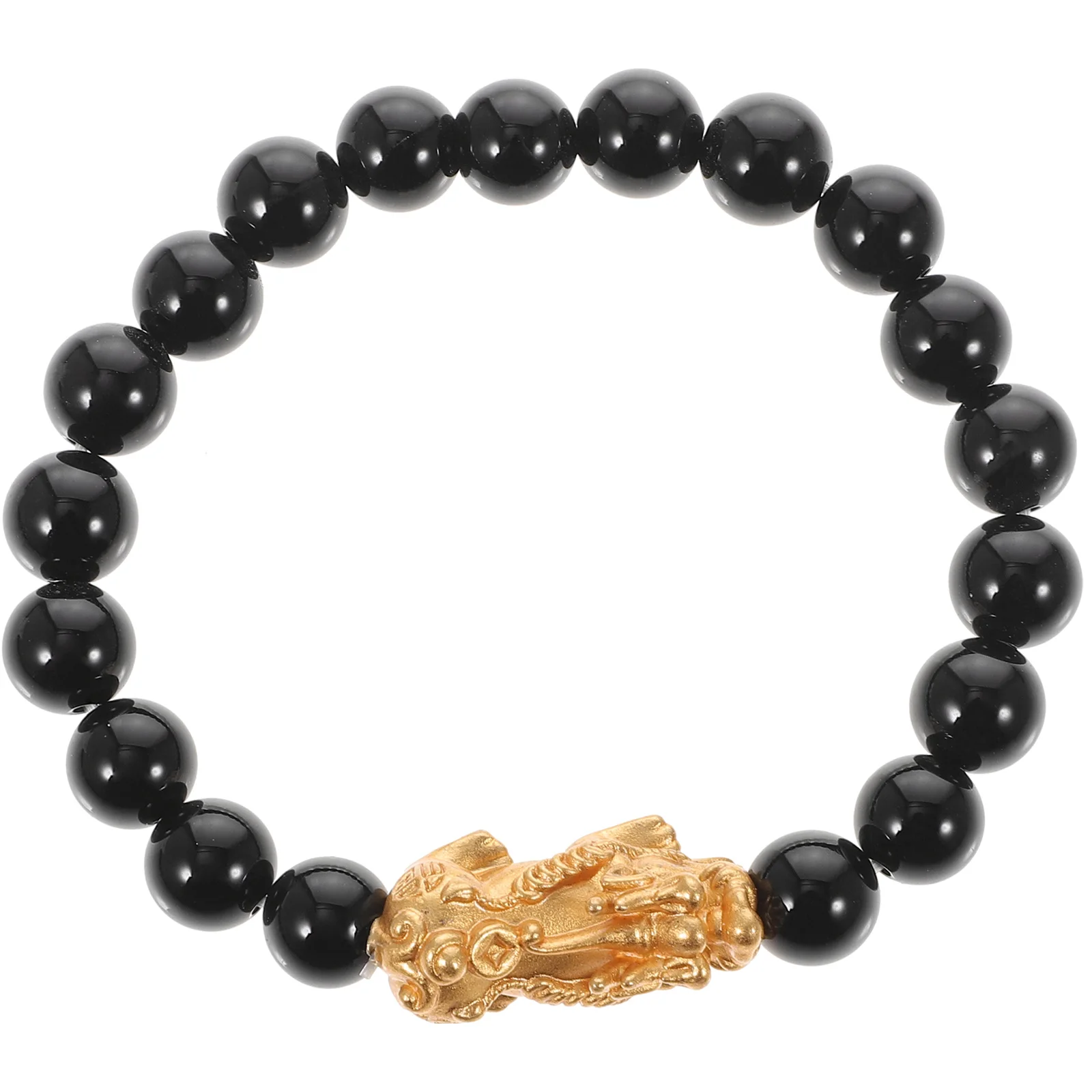 

Elastic Black Obsidian Bracelet Feng Shui Wealth Lucky Amulet Jewelry For Men Women Beaded Adjustable Chain