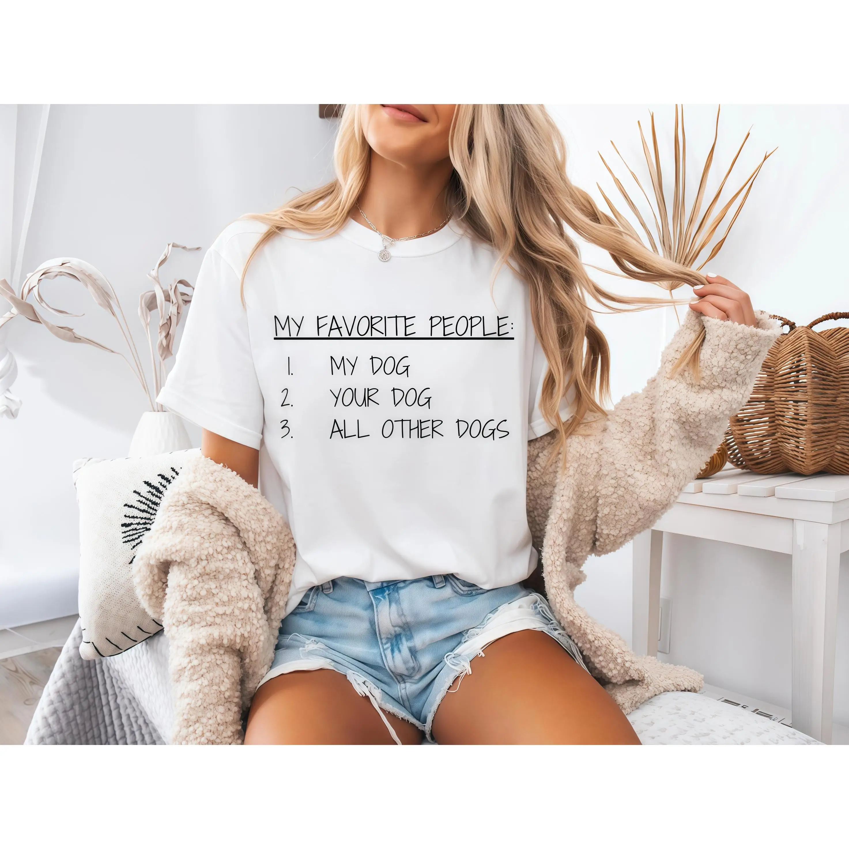 

Women's "My Favorite People My Dog" T-Shirt Funny Dog Lover Slogan Tee Pet Humorous List Print Casual Short Sleeve Top