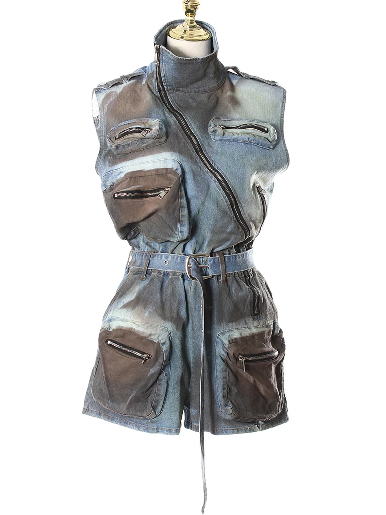 Retro American Cool Desert Sle Wide Leg keted Overalls orts Women Summer High Waist Cotton Workwear Jumpsuit