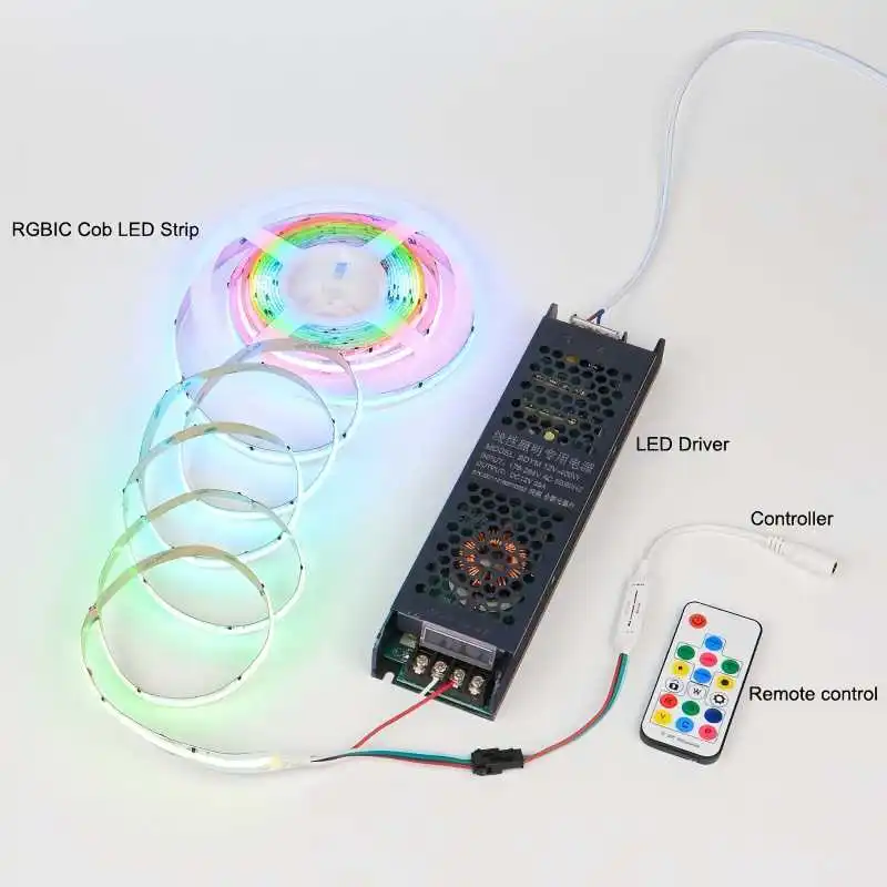 고밀도 5M/롤 RGBIC 720leds/m 576leds/m 12V 24V 12mm 10mm Ws2811 RGBIC Cob LED 스트립 라이트