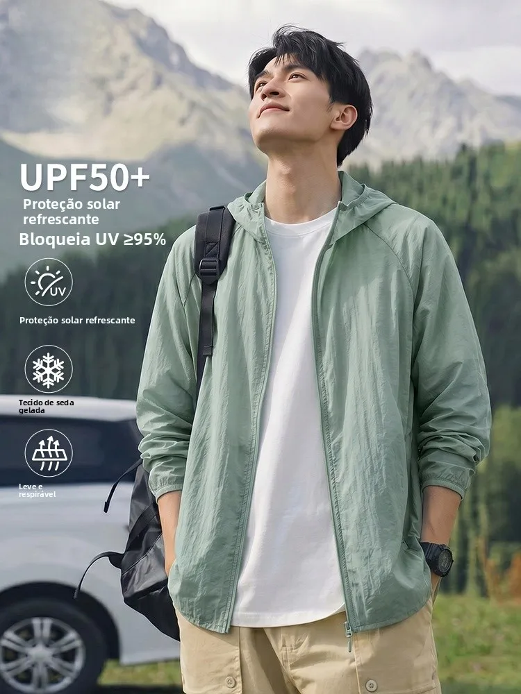 jeanswest-メンズ夏薄いアイスシルクフード付き日焼け防止服アウトドア釣りカジュアルスタイル長袖ジッパーピュアカラー