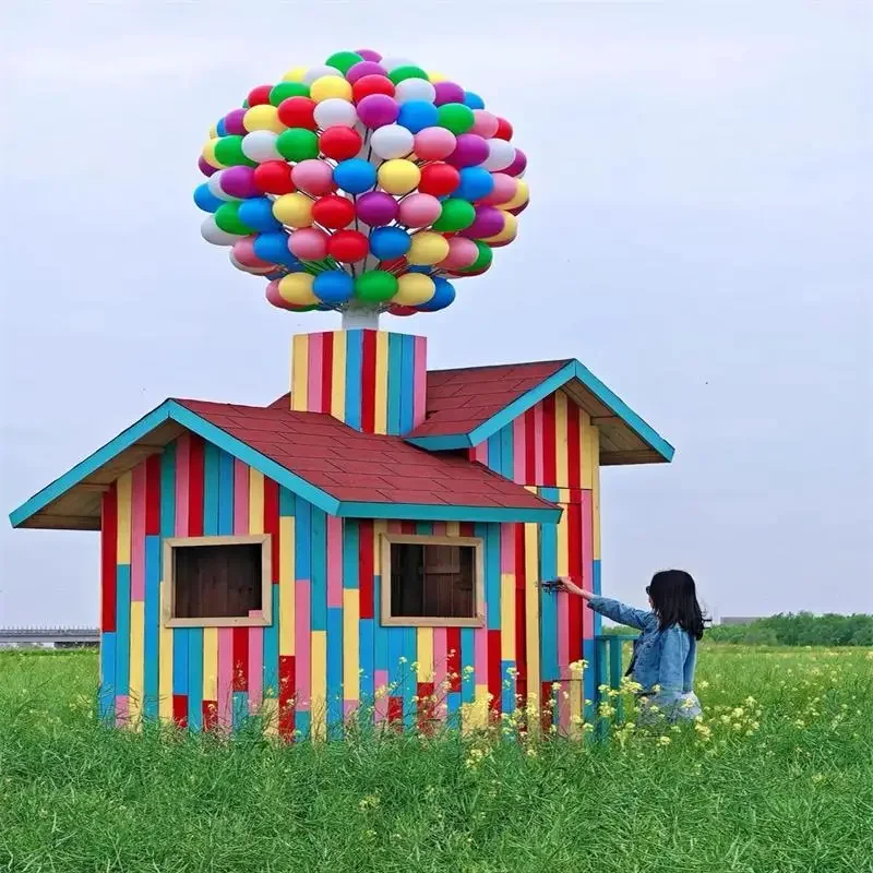 Balloon flying house clock in camera device scenic outdoor lighting device ornament