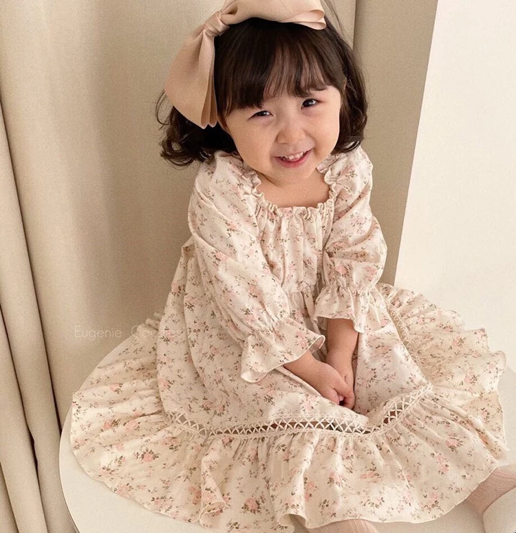 Spring Vintage Baby Girl Dress Princess Floral Dress Kid Spanish Style Birthday Party Dresses Infant Baby Children Clothing 9T