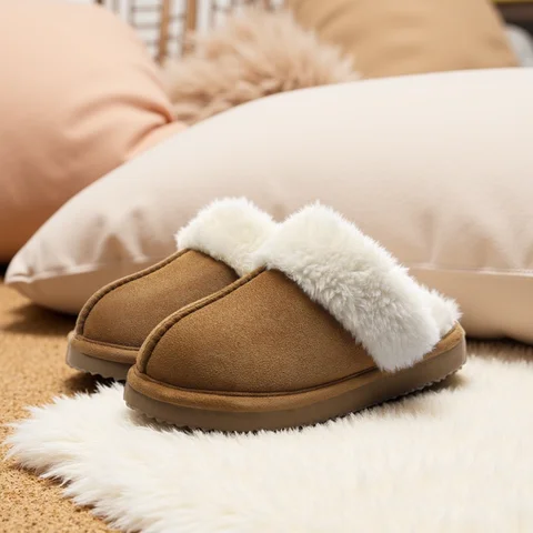 Evshine Women Plush Cotton Slippers Winter Indoor Warm Soft House Slipper Comfort Memory Foam Slides Outdoor Fur Fuzzy Flat Shoe