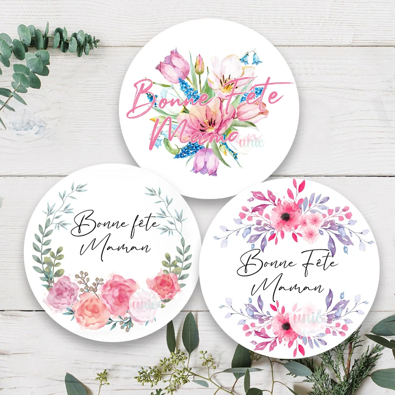 French Bonne Fête Maman  Happy Mother's Day Decor Stickers Labels Joyeuse Fête Des Mères Floral Self-adhesive Paper Labels