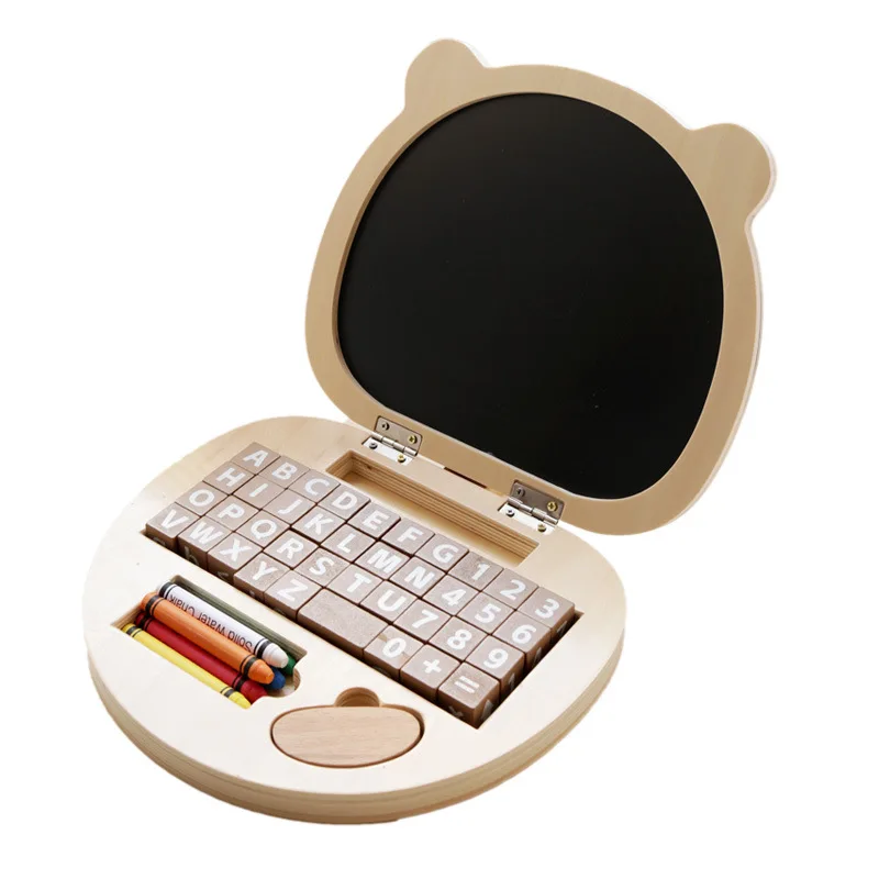 Wood Bear Modeling Simulation Laptop Artboard Montessori Board Games Drawing Toy Children Magic Blackboard Building Blocks Gift