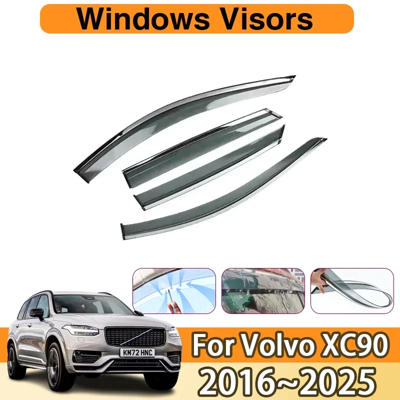 For Volvo XC90 2020 Accessories 2015~2025 2022 2023 2024 4 PCS Car Window Visor Wind Deflectors Rainproof Sets Car Accessories