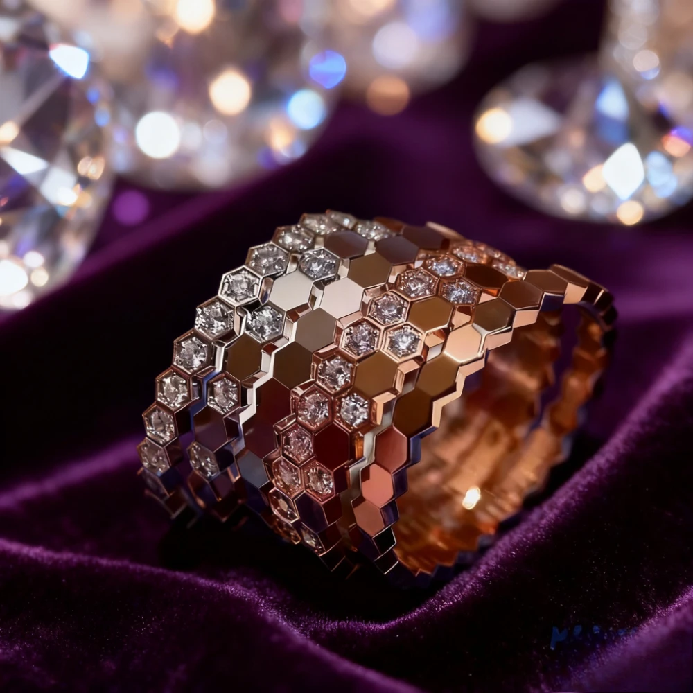 

2026 Trendy Collection Hexagon Honeycomb Stackable Moissanite Ring for Women Ideal Holiday Gift