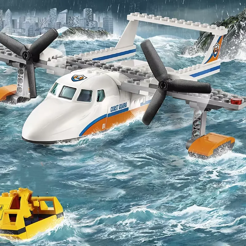 Compatible MOC Sets City Series Building Blocks Sea Rescue Plane Aircraft Children's Toys Assembling Gift