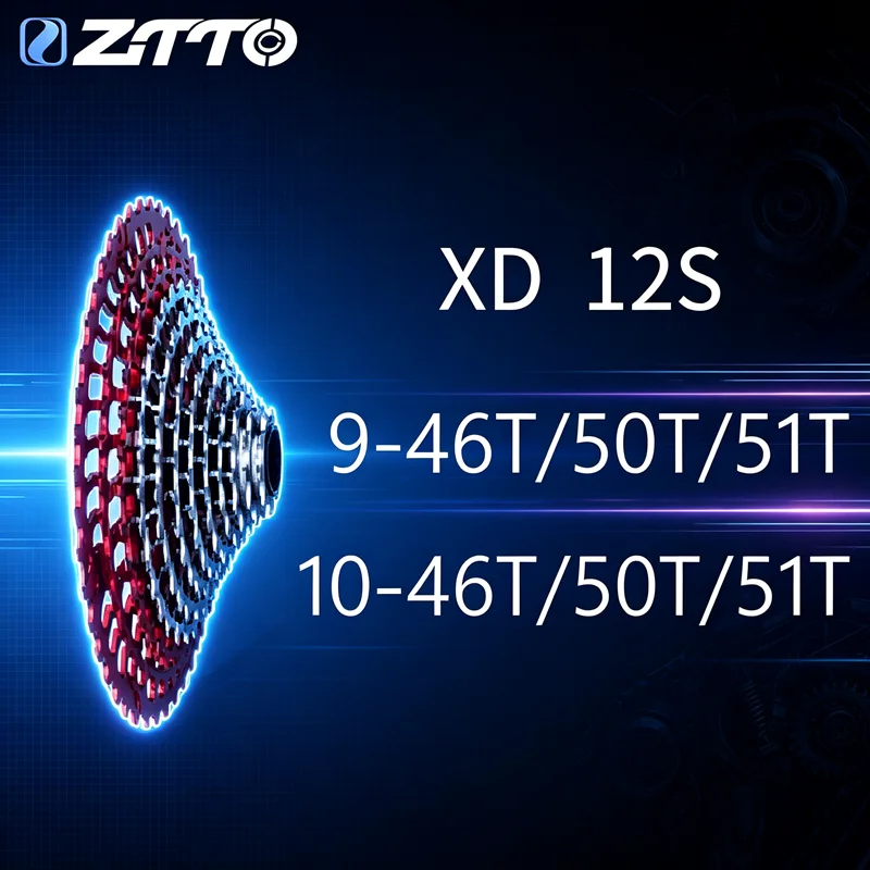 ZTTO Ultralight XD MTB Cassette 280g~310g 12S 9T/10T-46T/50T/51T SLR3 K7 Red-silver CNC Sprocket