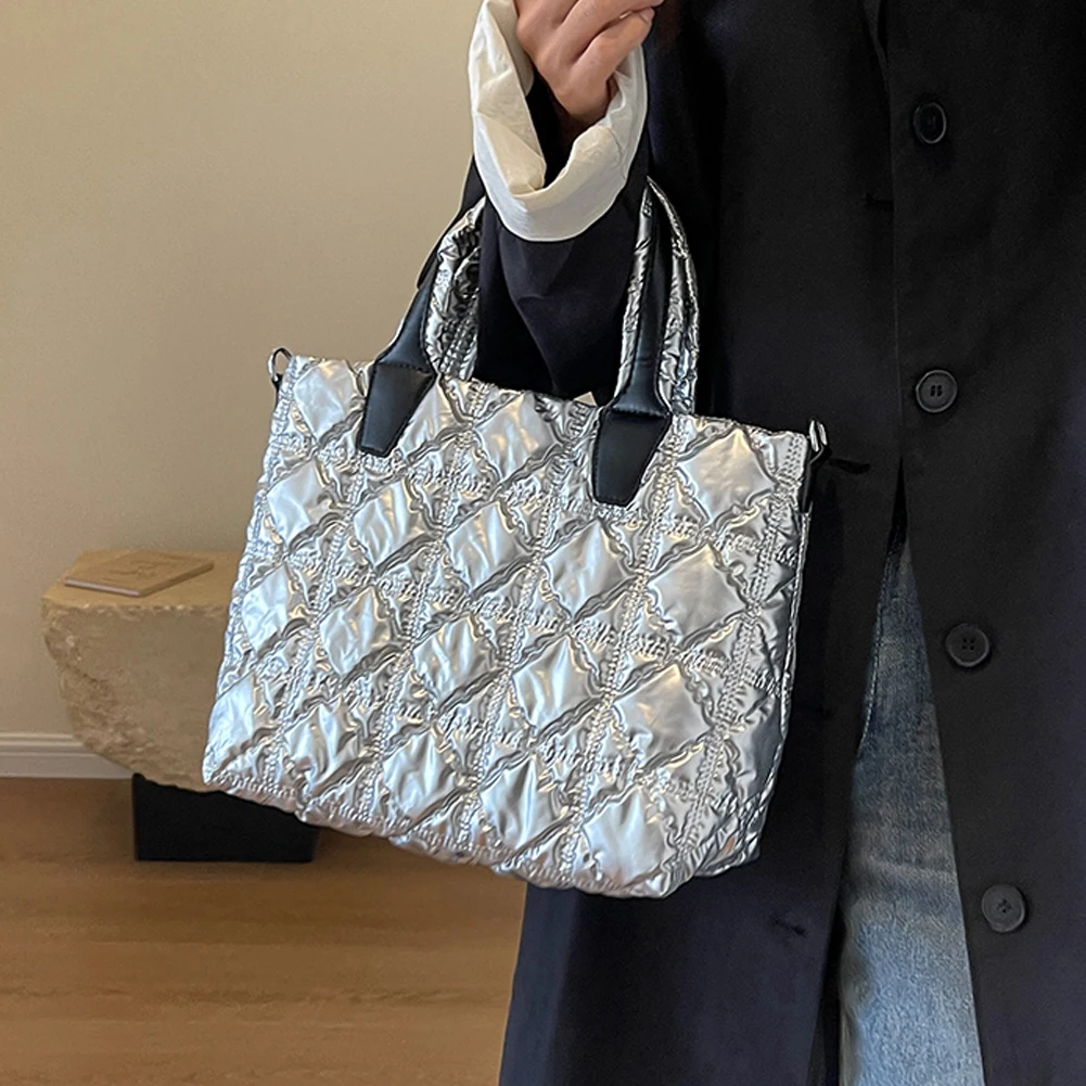 

2023 New Women Quilted Crossbody Bag Large Capacity Hobo Handbag Soft Solid Color Ladies Top-Handle Bag Nylon Shoulder Totes Bag