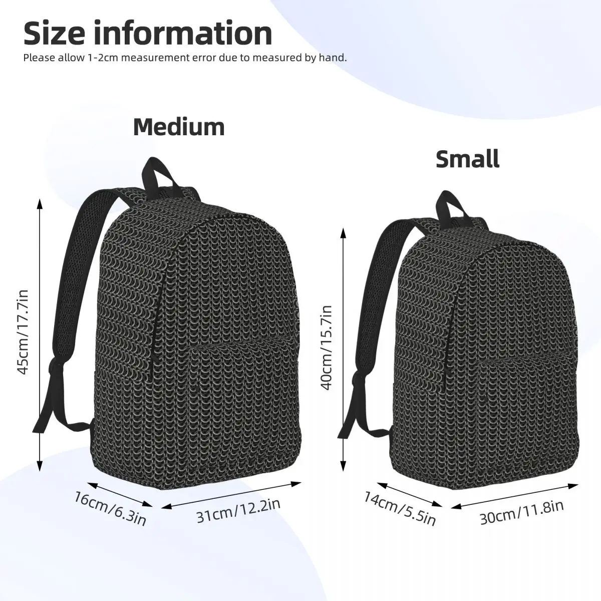 Metal Chainmail Medieval Armor  Backpack Daypack Large Capacity Children BookBag School Bag Shoulder Bags for Men Women