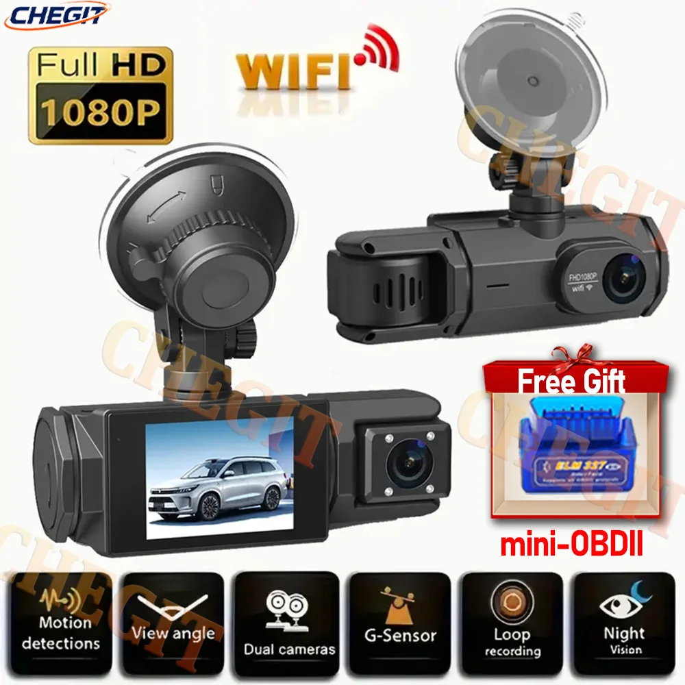 1080P WIFI&APP Car Dvr Dash Cam for Cars 2/3 Channel Camera Recorder Front inside / Rear View Camera for Vehicle Free Gift OBD2