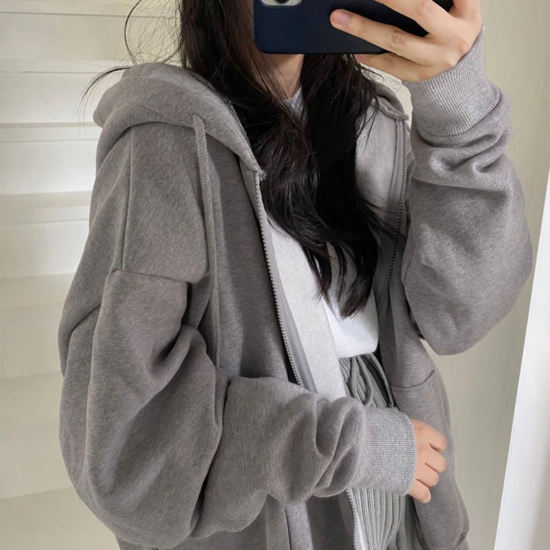 

Harajuku Korean Sle Women's Winter Hooded Sweatirt Soli plus Size Regular Fit Outerwear Pear ape Other Material 00%