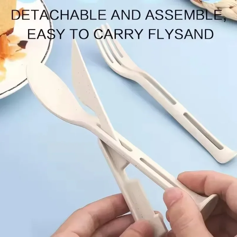 Camping 3PCS Portable Tableware Set Wheat Straw Dinnerware Detachable Cutlery Travel Tableware Picnic Dinnerware Set