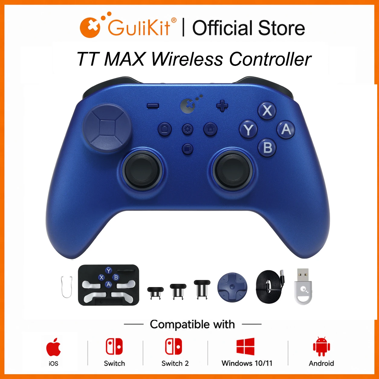 GuliKit TT MAX ワイヤレスゲームコントローラー Switch 1/2 PC Android iOS 用 テンション調整可能な TMR ジョイスティック付き アンチドリフトゲームパッド