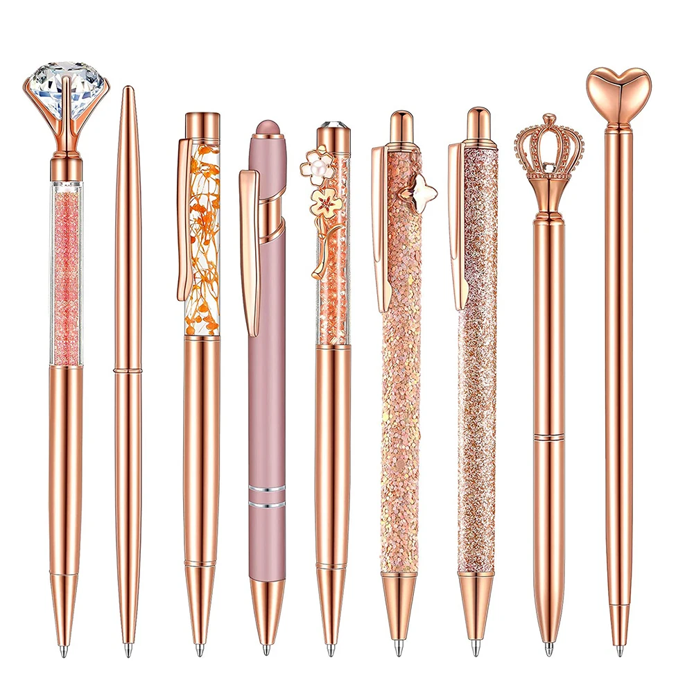 Diamond-Studded Press Ballpoint Pen Set Portable Soomthly Ink Funny Pens Gift For Birthday