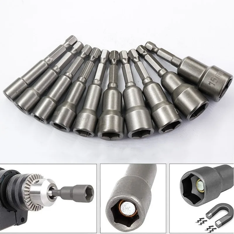 1pc 6mm-19mm impact Socket Magnetic Nut Screwdriver 1/4 hex key set Drill Bit Adapter for Power Drills Impact Drivers Socket kit