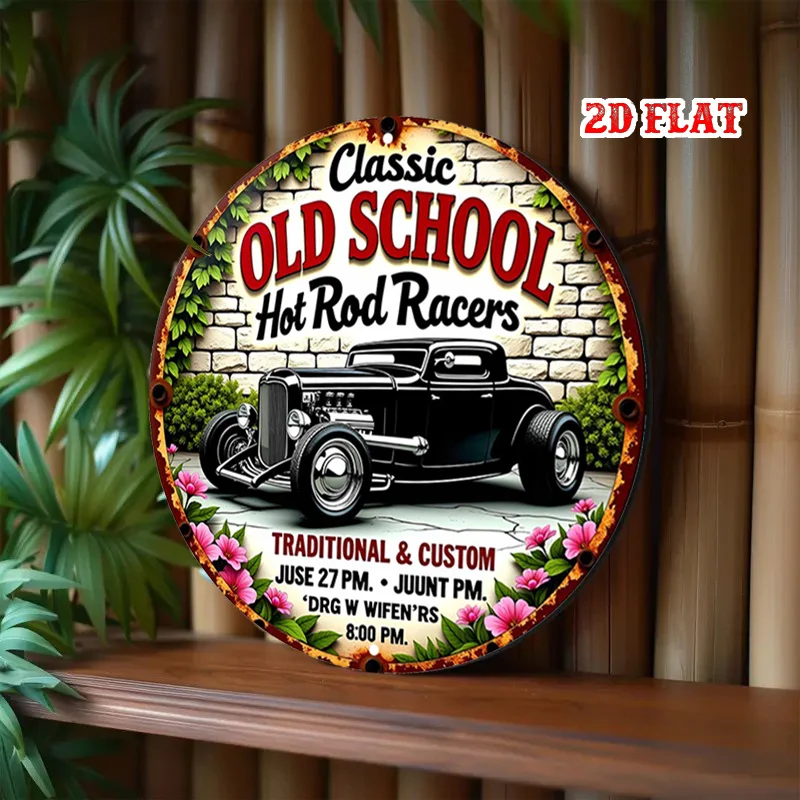 2D شقة، 1PC خمر المدرسة القديمة الساخن قضيب جولة الألومنيوم معدن القصدير تسجيل - ريفي جدار ديكور فني للمنزل، المرآب، مقهى، 7.87x7.87