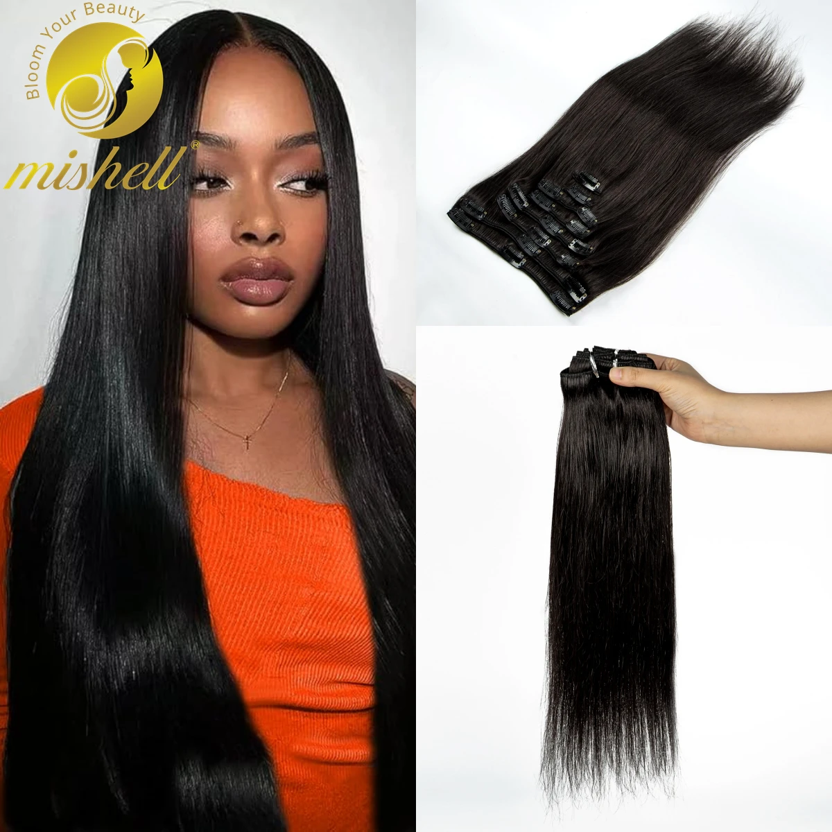 

26" Clip In Hair Extensions 100%Real Natural Hair Remy Straight 8Pcs Set Brazilian Clip In Human Hair Extensions for Black Women