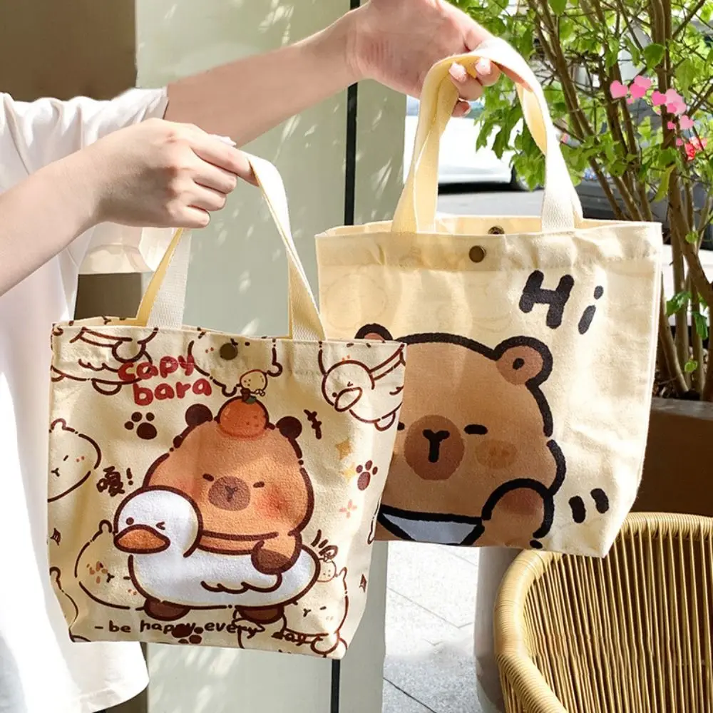 Portable Cartoon Capybara Handbag Thickening Portable Lunchbox Large Capacity Canvas Tote Bag School