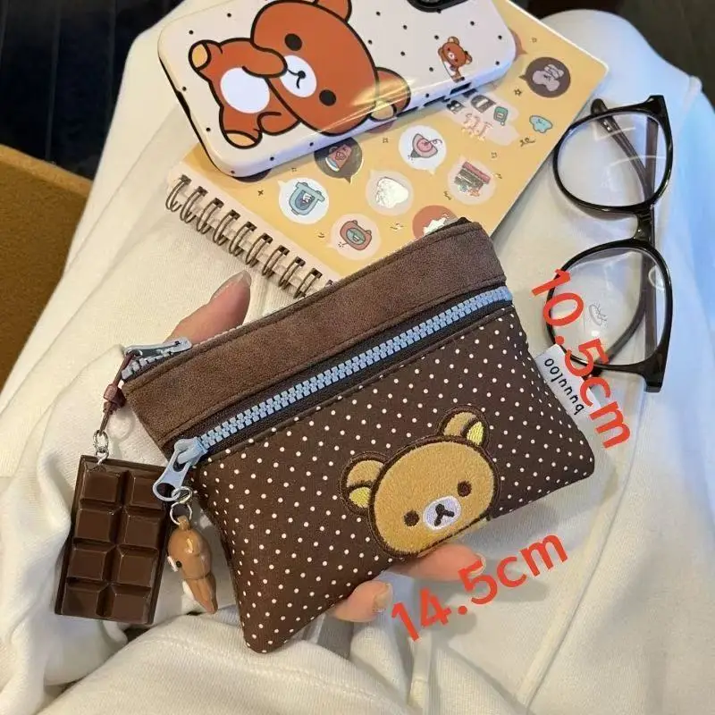 Neue Kawaii-Geldbörse, originelles Cartoon-Bären-Design, doppellagige Kosmetiktasche, niedliche Cartoon-Lippenstift- und Kopfhörertasche, tragbare Aufbewahrungstasche, Geschenk – Detail 5