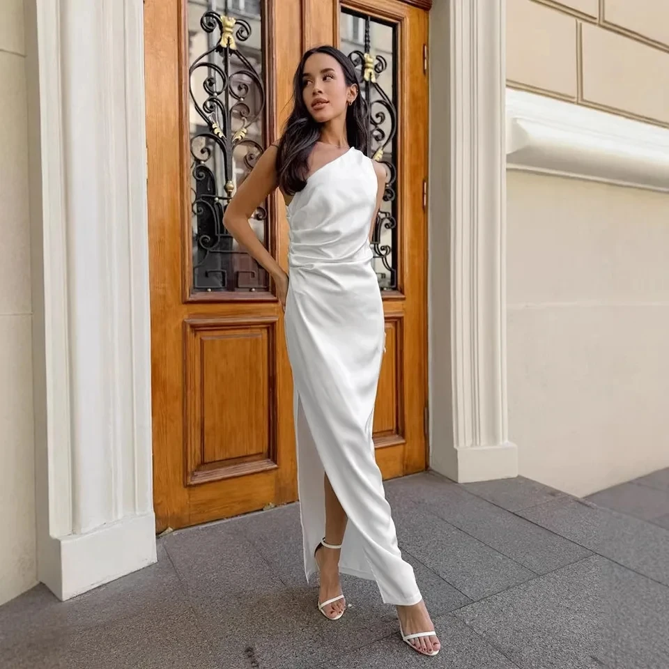 

2026 New Summer Design Sense Asymmetric Shoulder Sleeveless High End Irregular Long Dress Women