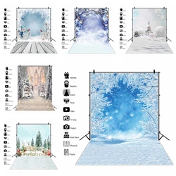 Christmas Winter Snow Scenery Photography Backdrop Glitter Snowflake Forest Xmas Tree Wood Floor Baby Portrait Photo Background