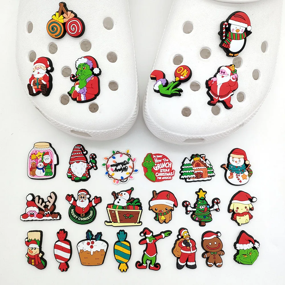 26pcs Cartoon New Christmas Series PVC Shoes Accessories Kawaii Anime Hole Shoes Buckle Diy Decoration Removable Girl Boys Gifts