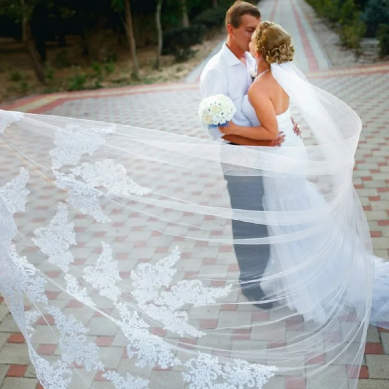 Hochzeit Schleier Kathedrale Spitze Lange Voile Mariage Weiß Elfenbein Braut Hochzeit Zubehör Eine-schicht 3meter Veu De Noiva longo