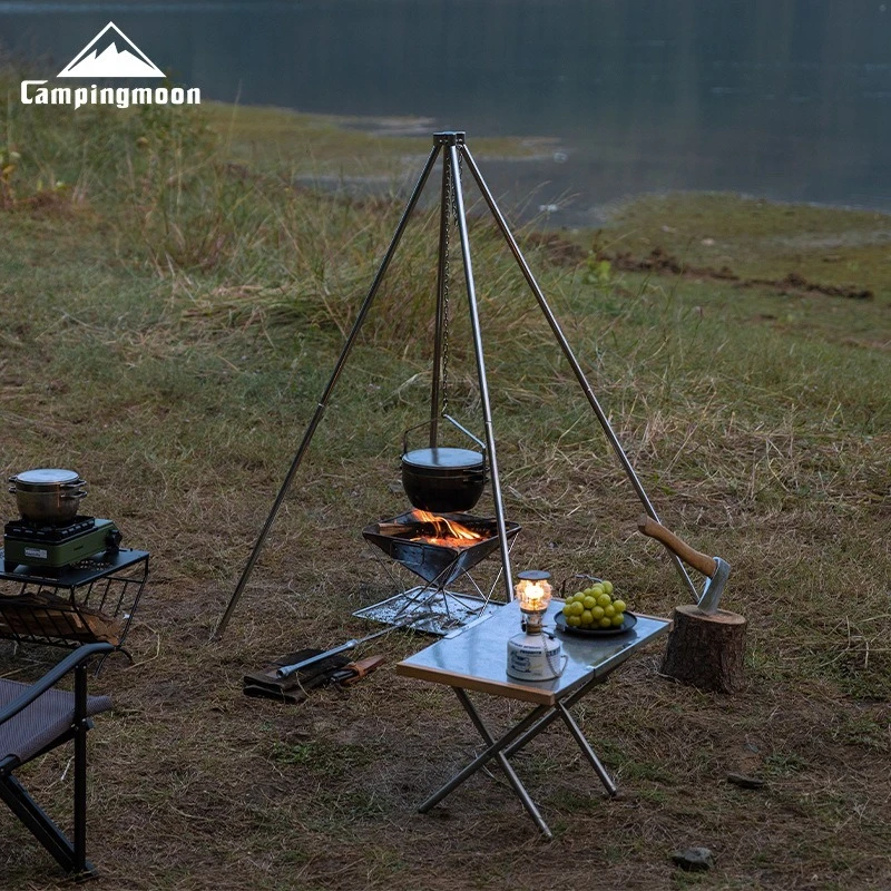 

CAMPINGMOON Outdoor MT-130 camping tripod stainless steel barbecue supplies, picnic cookware, hanging pot bracket